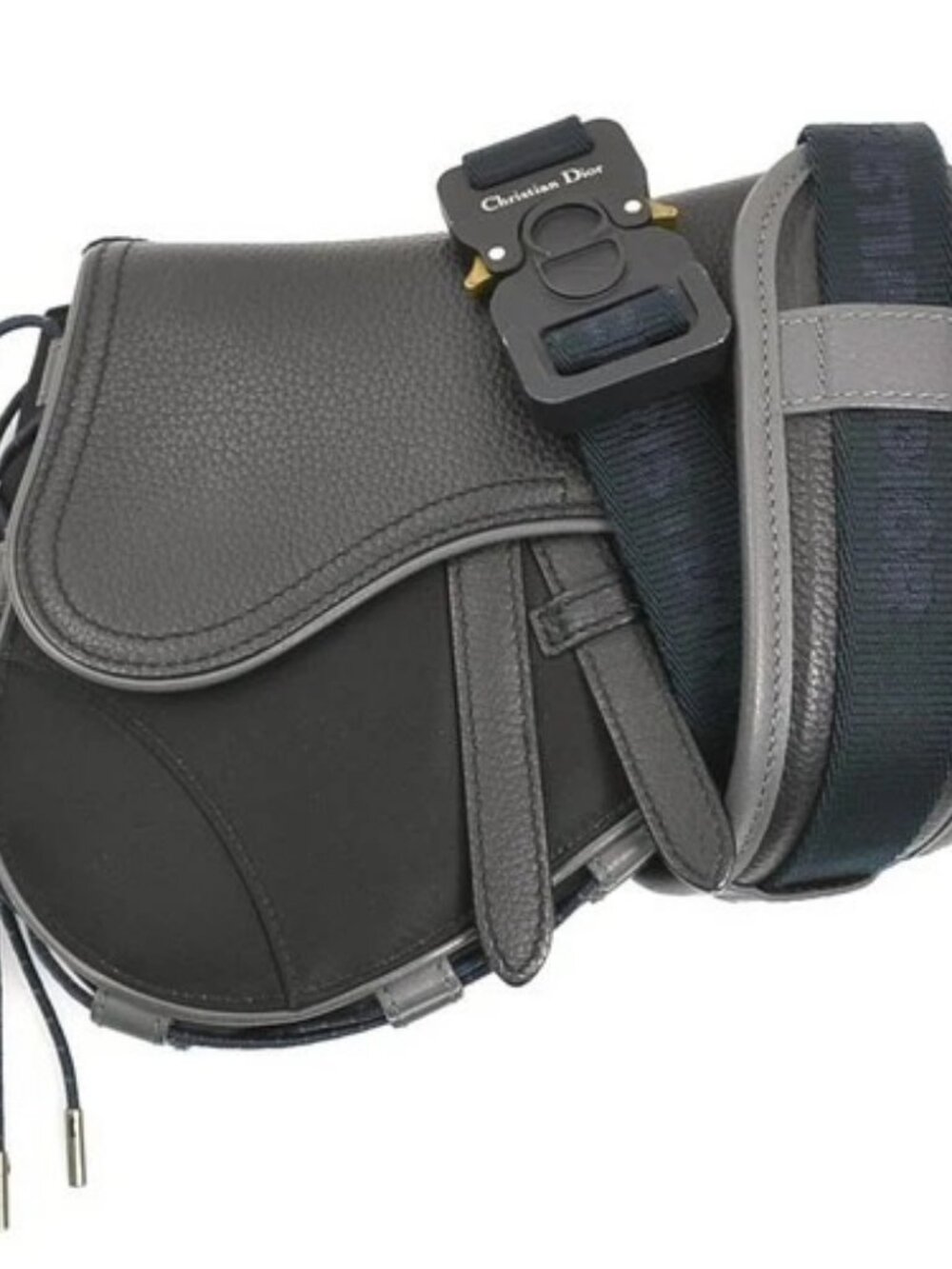 Auth Dior x sacai Saddle Bag Crossbody Shoulder Bag Black/Navy Leather - 90276d